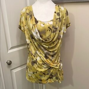 Anne Klein Yellow Draped short sleeve Blouse Large EUC